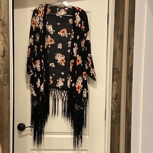 Floral Fringe Kimono Cardigan